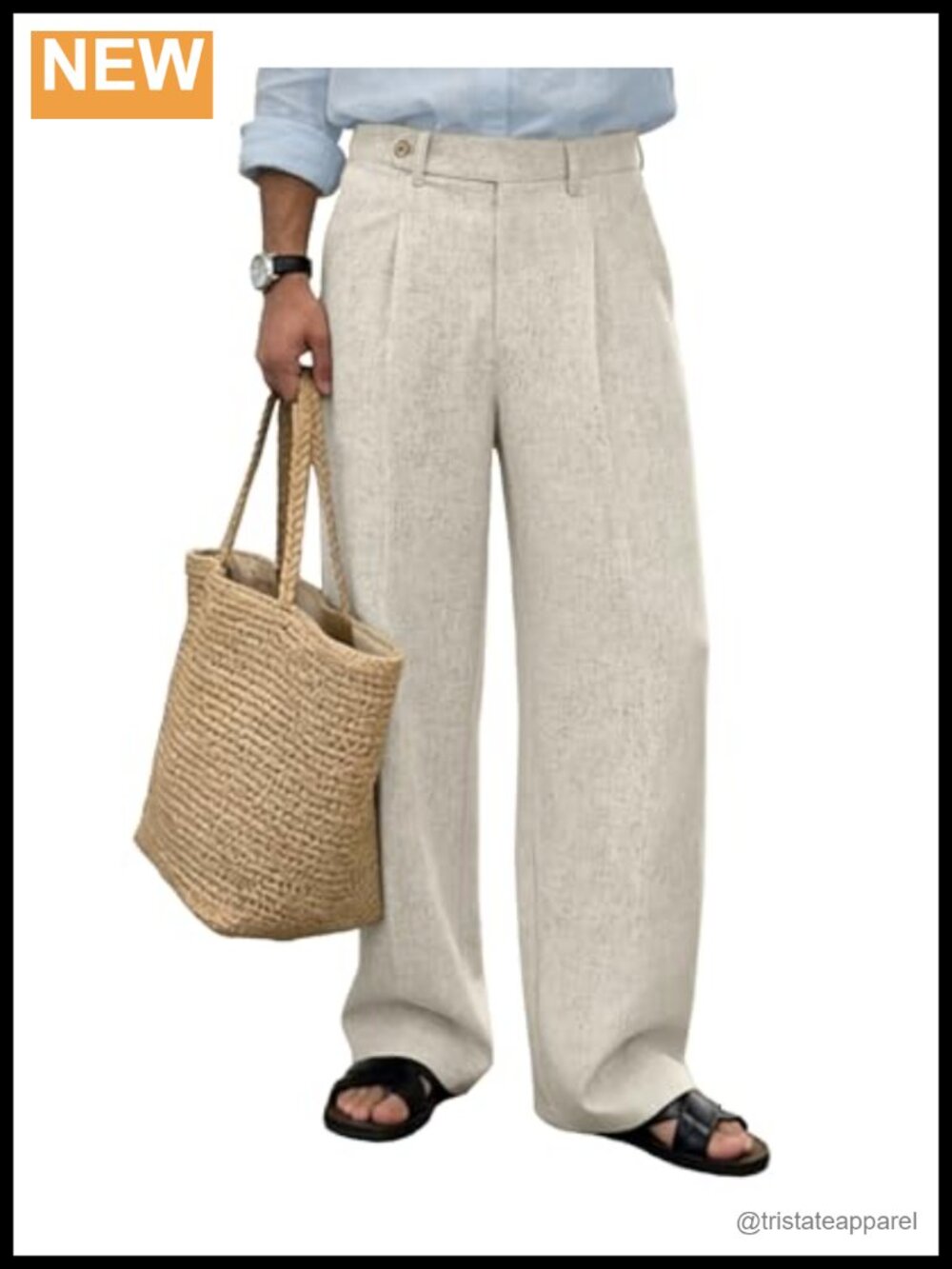 Baggy Pleated Wide Leg Linen Dress Pants Elastic Waist Slacks